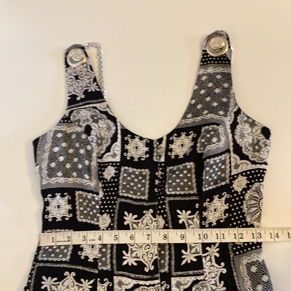 Vintage 90's Black & White Patchwork Print Jumpsuit / Playsuit - Picture 12 of 15